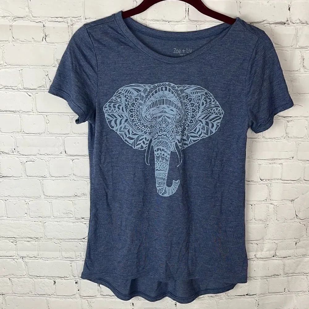Zoe + Liv Blue Mandala Elephant Tee Size Small